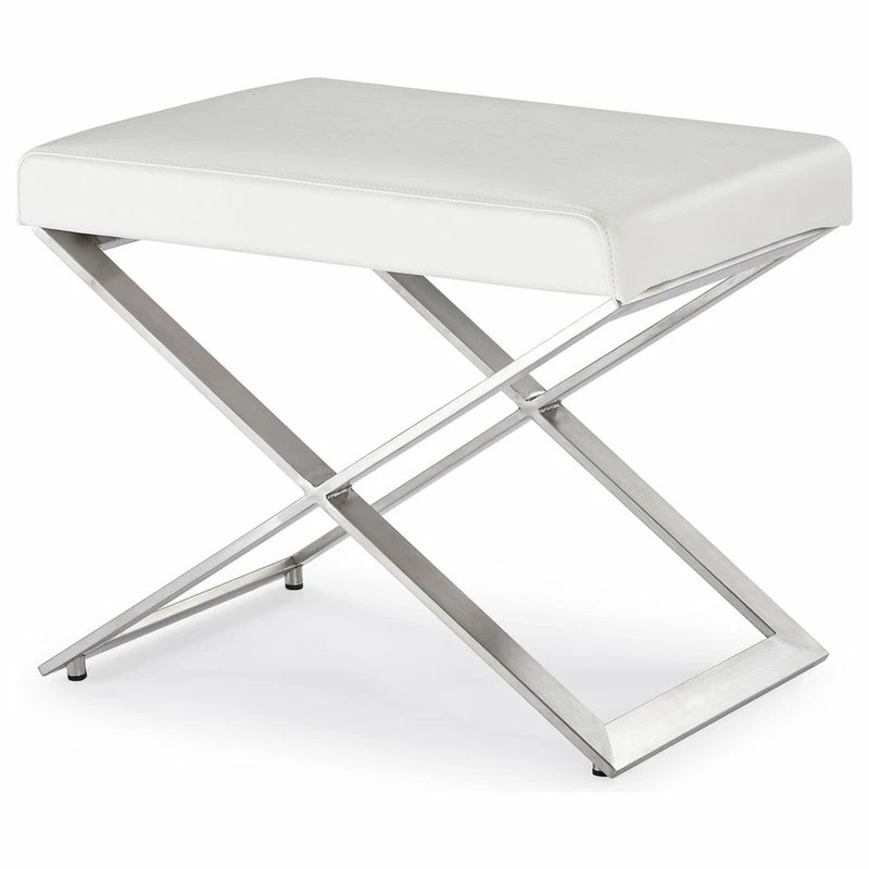 Zuri Furniture Modern Fenix Ottoman Smooth White Leatherette Brushed Stainless Steel Base 4 Zuri Furniture Modern Fenix Ottoman Smooth White Leatherette Brushed Stainless Steel Base - Image 2