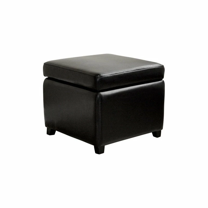 Baxton Studio Full Leather Small Storage Cube Ottoman, Black 4 Baxton Studio Full Leather Small Storage Cube Ottoman, Black - Image 2