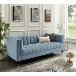 Inspired Home Nicole Miller Althea Velvet Channel Tufted Nailhead Trim Sofa, Slate Blue/Chrome -GDF sofa Shop 711151a90e9f6c60 8655 w800 h800 b0 p0