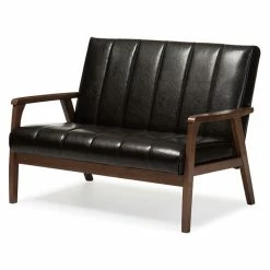 Baxton Studio Nikko Faux Leather Wooden 2-Seater Loveseat, Dark Brown -GDF sofa Shop 71f192940065ead8 0266 w800 h800 b1 p0