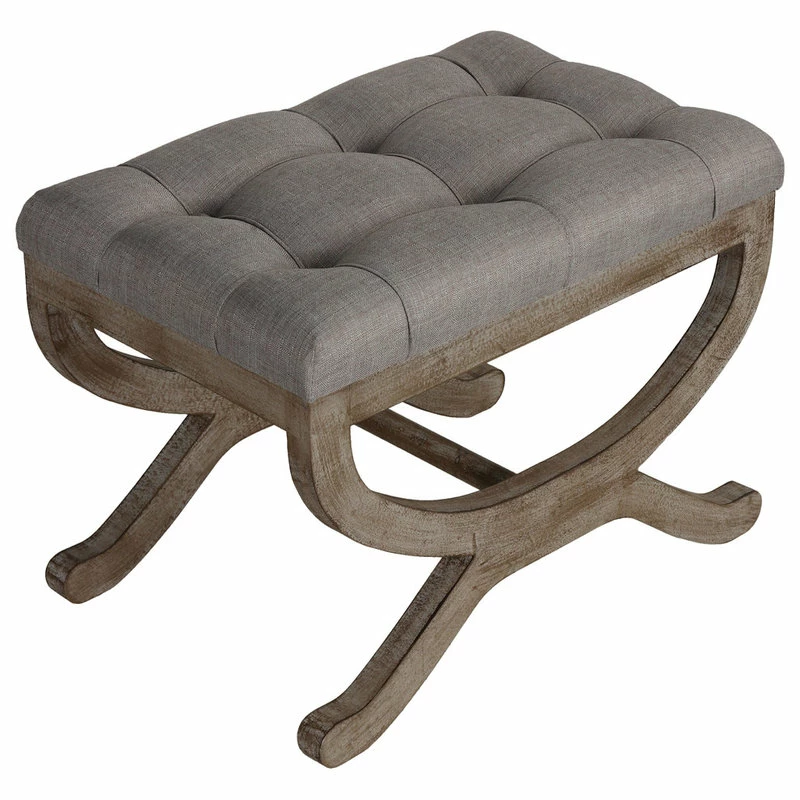 Cortesi Home Falmouth X-Bench Ottoman With Solid Wood Legs, 17", Beige Fabric 4 Cortesi Home Falmouth X-Bench Ottoman With Solid Wood Legs, 17", Beige Fabric - Image 2