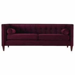 Jennifer Taylor Home Jack 84" Modern Tuxedo Tufted Sofa, Burgundy Velvet