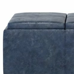 Simpli Home Ltd. Simpli Home Avalon 42" Faux Leather Storage Ottoman In Denim Blue -GDF sofa Shop 74414a5d01ea4b36 1930 w800 h800 b0 p0