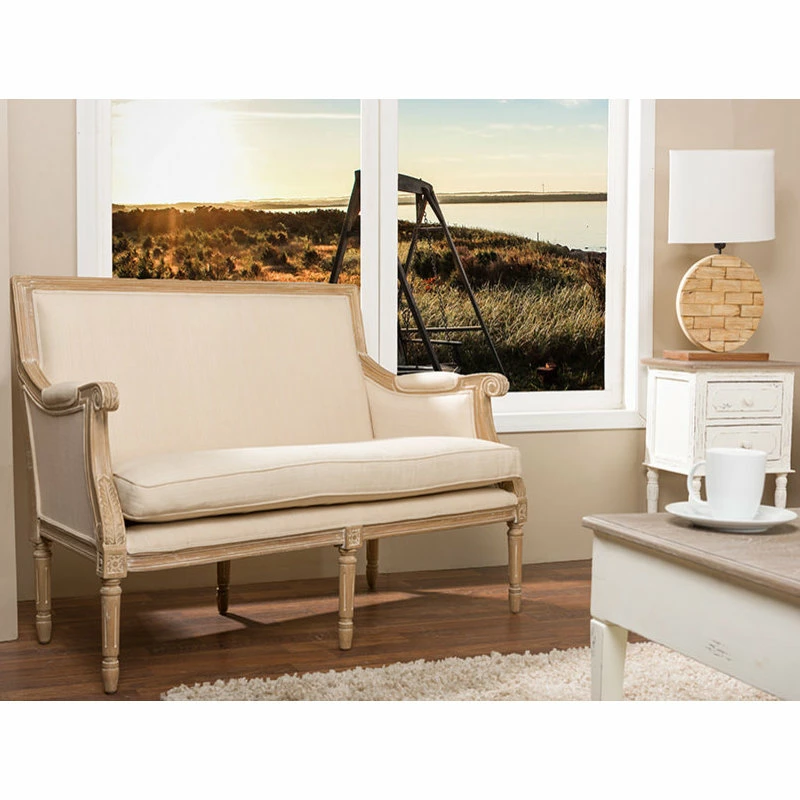 Baxton Studio Chavanon Wood And Light Beige Linen Traditional French Loveseat 8 Baxton Studio Chavanon Wood And Light Beige Linen Traditional French Loveseat - Image 6