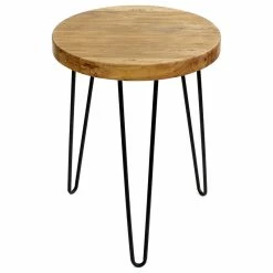 Welland Industries LLC Rustic Old Elm Wood End Table, Round