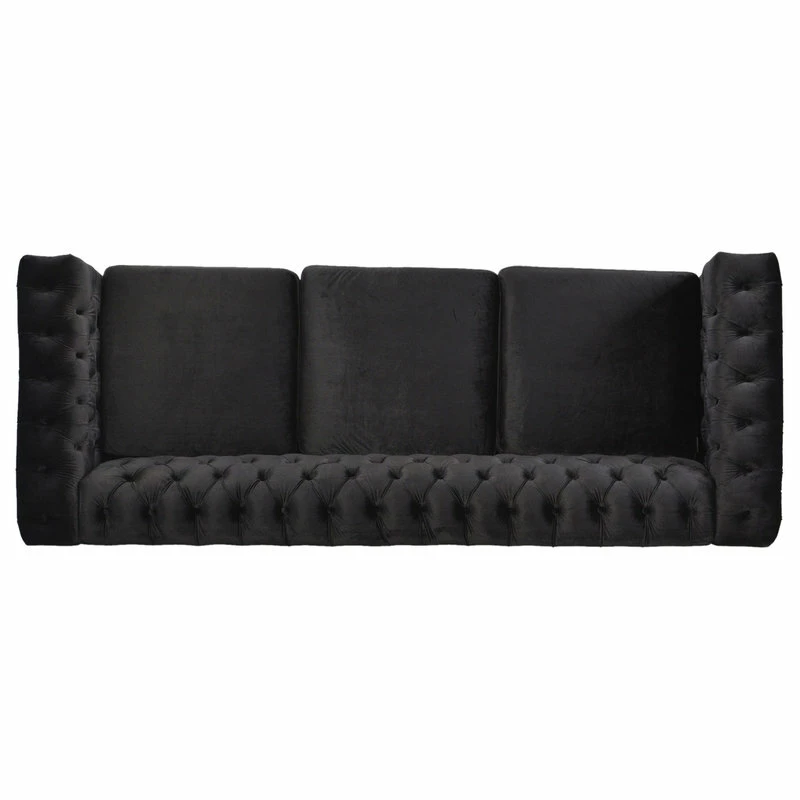 GDFStudio Spencer Tufted Chesterfield Velvet 3 Seater Sofa, Black/Dark Brown 13 GDFStudio Spencer Tufted Chesterfield Velvet 3 Seater Sofa, Black/Dark Brown - Image 11