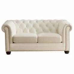 Hydeline USA Hydeline Aliso 100% Leather Loveseat, Pearl White