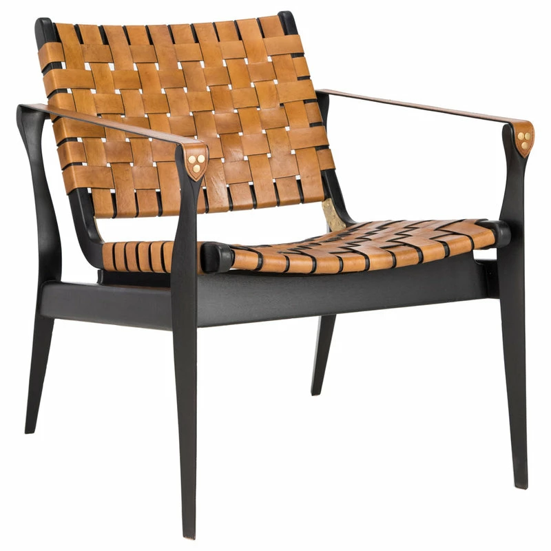 Safavieh Dilan Leather Safari Chair, Black/Brown 4 Safavieh Dilan Leather Safari Chair, Black/Brown - Image 2