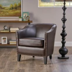 GDFStudio GDF Studio Carlton Tub Design Club Chair With Nailheads Accents, Brown Leather -GDF sofa Shop 75f1c91c01de52f3 0892 w800 h800 b0 p0