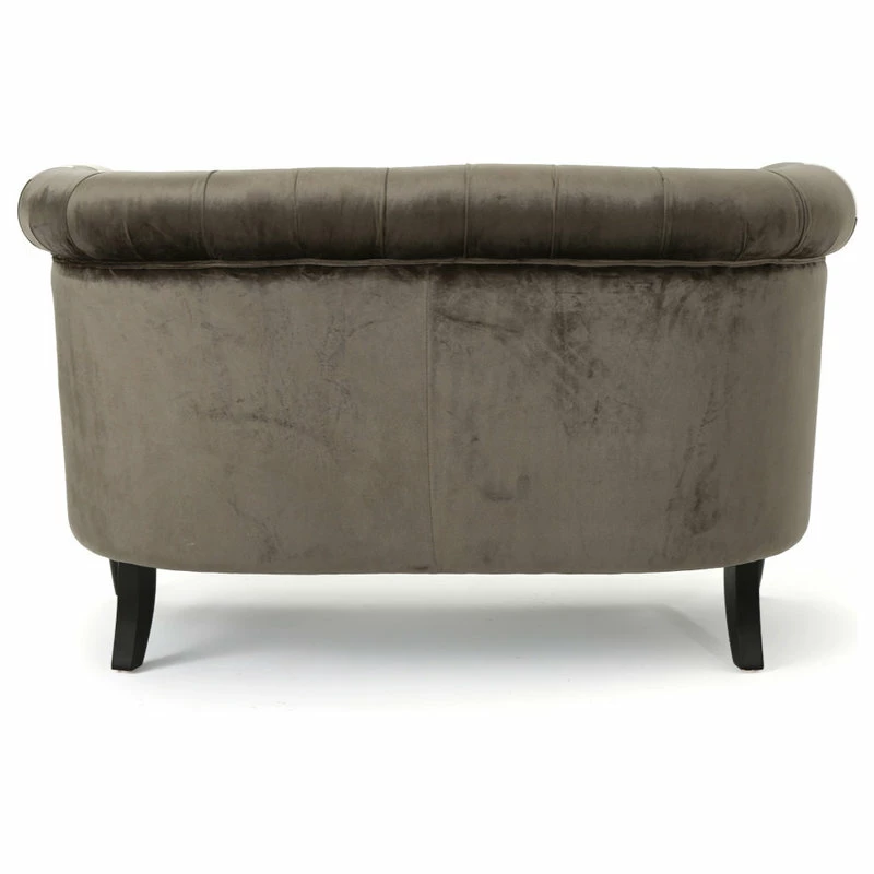 GDFStudio GDF Studio Melaina Tufted Scroll Arm New Velvet Loveseat, Gray 10 GDFStudio GDF Studio Melaina Tufted Scroll Arm New Velvet Loveseat, Gray - Image 8