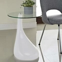 Fab Glass And Mirror TearDrop Side Table White Color With 18 Inch Round Glass Top -GDF sofa Shop 76618fa00d3af220 3403 w800 h800 b0 p0