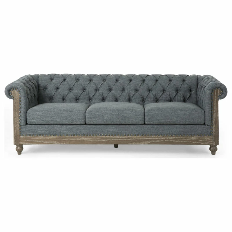 GDFStudio Bowes Chesterfield Tufted 3 Seater Sofa With Nailhead Trim, Charcoal + Dark Brow 3 GDFStudio Bowes Chesterfield Tufted 3 Seater Sofa With Nailhead Trim, Charcoal + Dark Brow