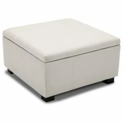 Belleze Upholstered Squared Storage Ottoman, White
