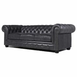 Bowery Hill Traditional Gray Leather Chesterfield Sofa In Grey -GDF sofa Shop 7861b0070d68243d 3392 w800 h800 b1 p0