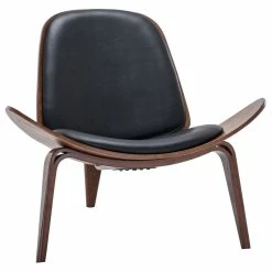 Belleze Tripod Plywood Lounge Chair Faux Leather, Black