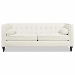 Jennifer Taylor Home Jack 84" Modern Tuxedo Tufted Sofa, Cloud White Performance Velvet