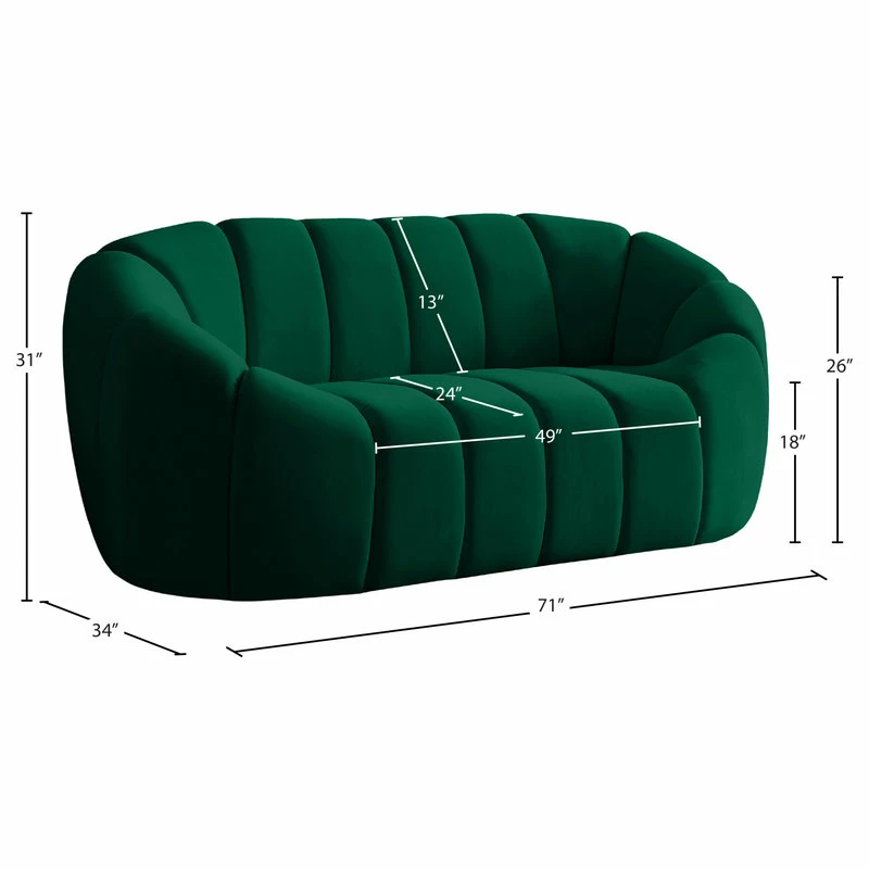 Meridian Furniture Elijah Velvet Upholstered Loveseat, Green 12 Meridian Furniture Elijah Velvet Upholstered Loveseat, Green - Image 10