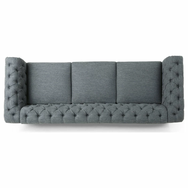 GDFStudio Bowes Chesterfield Tufted 3 Seater Sofa With Nailhead Trim, Charcoal + Dark Brow 6 GDFStudio Bowes Chesterfield Tufted 3 Seater Sofa With Nailhead Trim, Charcoal + Dark Brow - Image 4