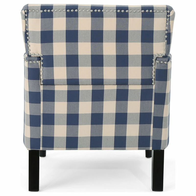 GDFStudio GDF Studio Eve Tufted Fabric Club Chair, Blue Checkerboard/Dark Brown 8 GDFStudio GDF Studio Eve Tufted Fabric Club Chair, Blue Checkerboard/Dark Brown - Image 6
