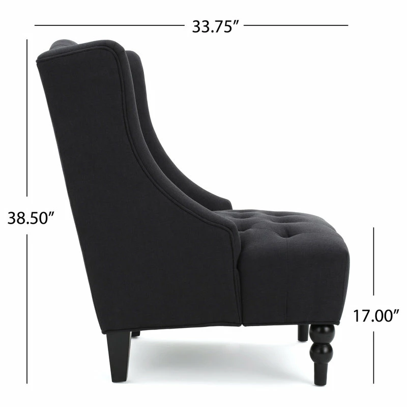 GDFStudio GDF Studio Adriana Tall Wingback Tufted Fabric Club Chair, Dark Charcoal 6 GDFStudio GDF Studio Adriana Tall Wingback Tufted Fabric Club Chair, Dark Charcoal - Image 4