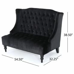 GDFStudio GDF Studio Leah Traditional Tufted High Winged Back New Velvet Loveseat, Black -GDF sofa Shop 7b41336601e52414 2351 w800 h800 b1 p0