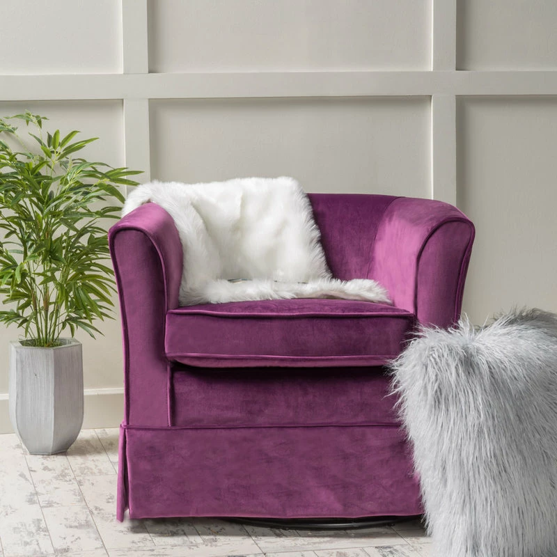GDFStudio GDF Studio Rischa Fushsia New Velvet Swivel Chair With Loose Cover 4 GDFStudio GDF Studio Rischa Fushsia New Velvet Swivel Chair With Loose Cover - Image 2