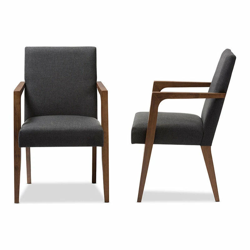 Baxton Studio Andrea Mid-Century Modern Dark Gray Upholstered Wooden Armchair, Set Of 2 7 Baxton Studio Andrea Mid-Century Modern Dark Gray Upholstered Wooden Armchair, Set Of 2 - Image 5
