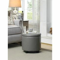 Convenience Concepts Designs4Comfort Round Accent Storage Ottoman In Gray Faux Leather Fabric -GDF sofa Shop 7fb188460db0fae1 5827 w800 h800 b0 p0