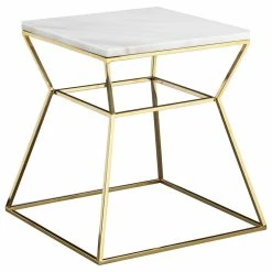 Pangea Home Gold Geo Marble Top Side Table, White