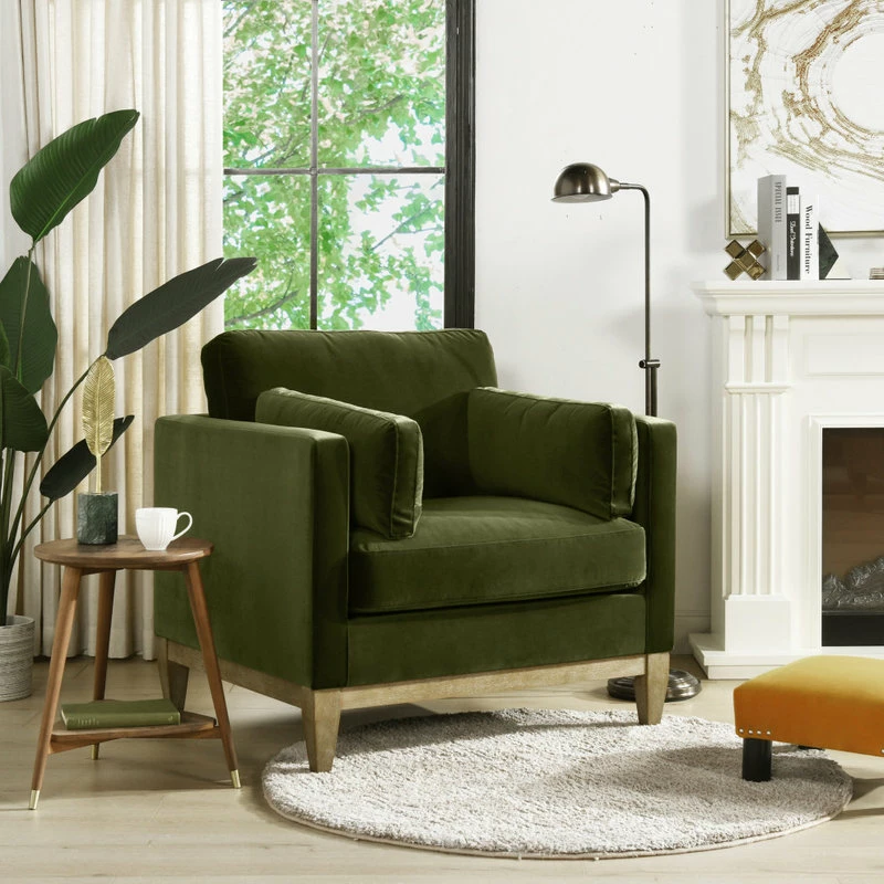 Jennifer Taylor Home Knox 36" Modern Farmhouse Arm Chair, Olive Green Performance Velvet 4 Jennifer Taylor Home Knox 36" Modern Farmhouse Arm Chair, Olive Green Performance Velvet - Image 2