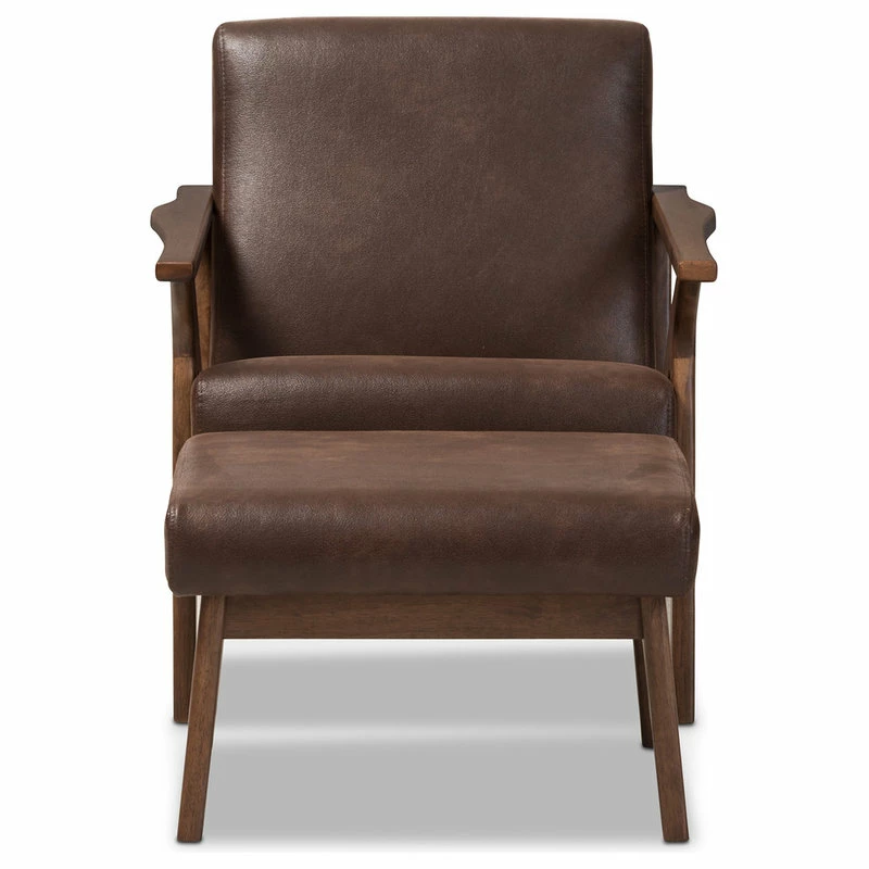 Baxton Studio Bianca Mid-Century Modern Dark Brown Lounge Chair And Ottoman Set, Dark Brown 4 Baxton Studio Bianca Mid-Century Modern Dark Brown Lounge Chair And Ottoman Set, Dark Brown - Image 2