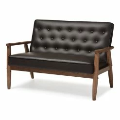 Baxton Studio Sorrento Retro Upholstered Wooden 2-Seater Loveseat, Brown Faux Leather -GDF sofa Shop 8141829e06f0566c 0315 w800 h800 b1 p0