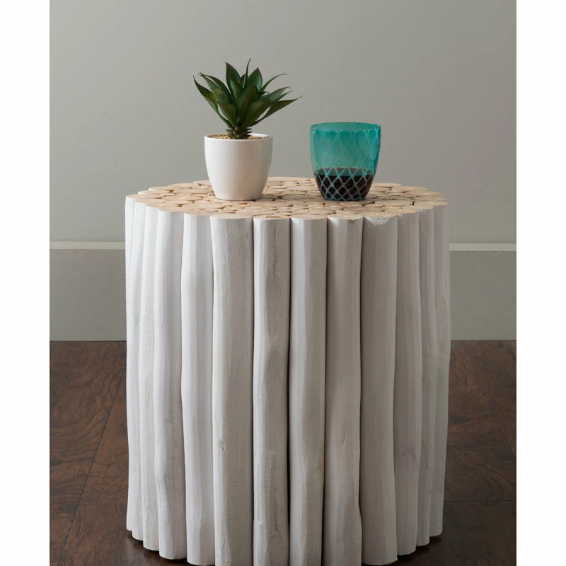 East At Main's Stanley White Round Teakwood Stool 4 East At Main's Stanley White Round Teakwood Stool - Image 2