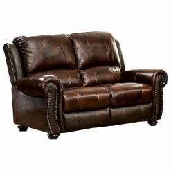 Simple Relax Top Grain Leather Match Loveseat, Brown