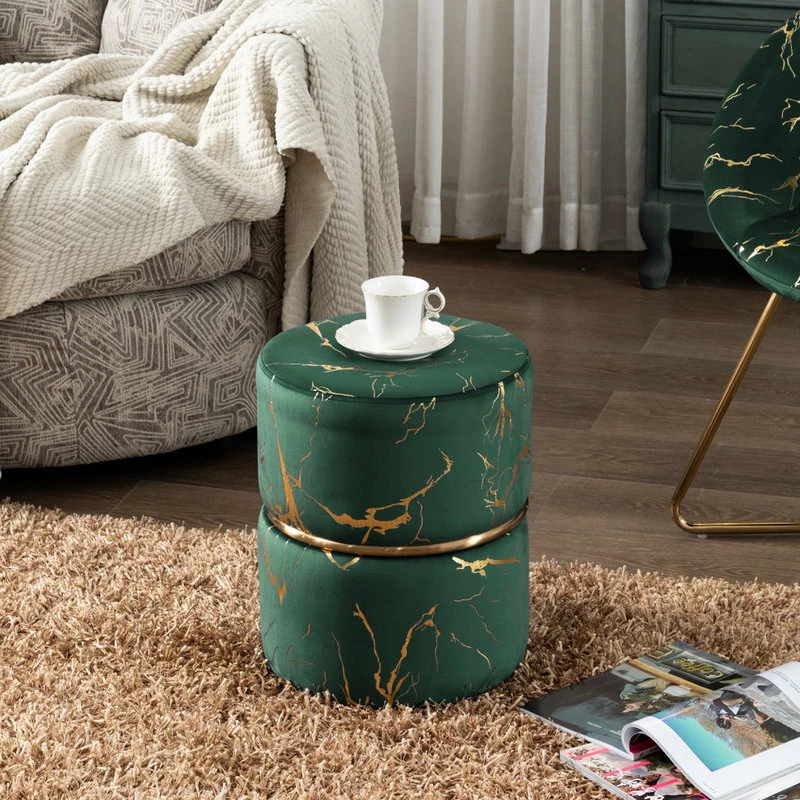 Duhome Elegant Lifestyle Luxury Hot Stamped Velvet Ottoman, Dark Green 4 Duhome Elegant Lifestyle Luxury Hot Stamped Velvet Ottoman, Dark Green - Image 2
