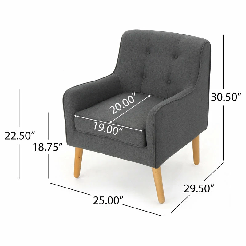 GDFStudio GDF Studio Fontinella Mid-Century Modern Fabric Tufted Arm Chair, Charcoal, Single 5 GDFStudio GDF Studio Fontinella Mid-Century Modern Fabric Tufted Arm Chair, Charcoal, Single - Image 3