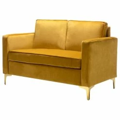 Karat Home Upholstered Sofa With Loose Back, Mustard