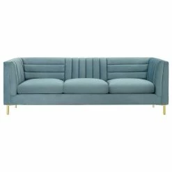 LexMod Ingenuity Channel Tufted Performance Velvet Sofa, Light Blue