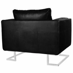 Vida XL International B.V. VidaXL Cube Armchair With Chrome Feet Real Leather Black Luxury Furniture Home -GDF sofa Shop 833157ae09284a41 4897 w800 h800 b1 p0