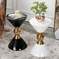 HOMARY Round Black End Table Gold Hourglass Side Table Metal And Fiberglass, Small -GDF sofa Shop 834130a700eebd24 8698 w800 h800 b0 p0
