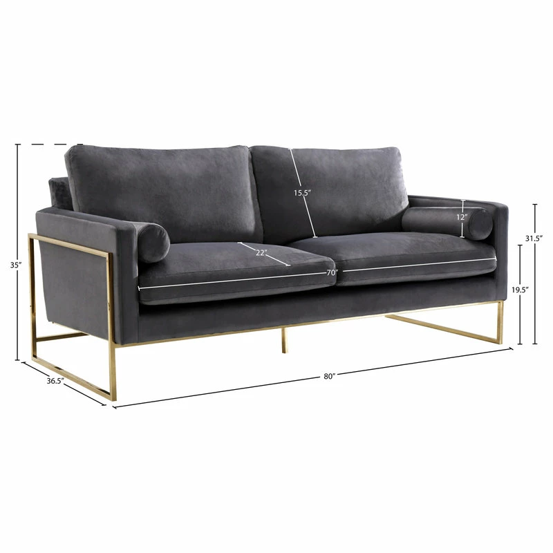 Meridian Furniture Mila Velvet Sofa, Gray 8 Meridian Furniture Mila Velvet Sofa, Gray - Image 6