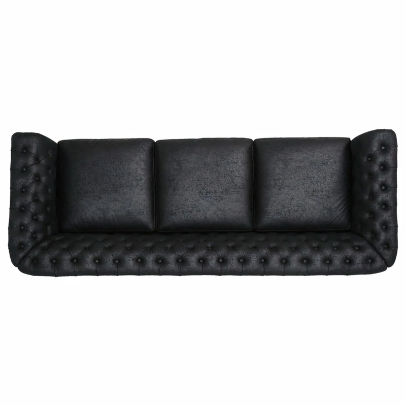 GDFStudio Vita Chesterfield Tufted Faux Leather Sofa, Black 10 GDFStudio Vita Chesterfield Tufted Faux Leather Sofa, Black - Image 8