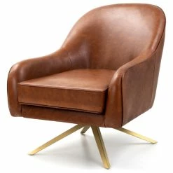 Crestlive Products Fabric Accent Chair Swivel-Base Upholstered Armchair With Memory Foam, Brown