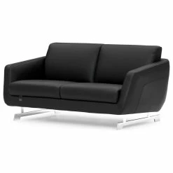 Zuri Furniture Modern Armondo Loveseat In Black Microfiber And Genuine Leather