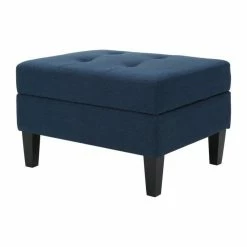 GDFStudio GDF Studio Carolina Tufted Cover Fabric Storage Ottoman, Dark Blue