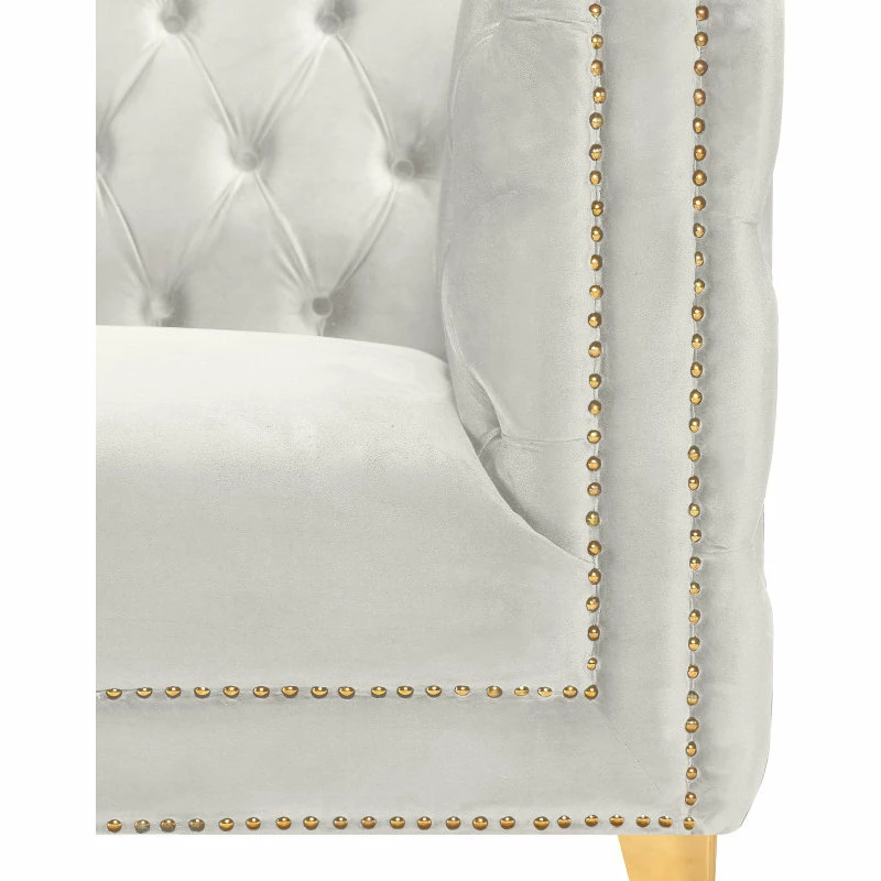 Meridian Furniture Michelle Fabric Upholstered Sofa, Gold Iron Legs, Cream Velvet 6 Meridian Furniture Michelle Fabric Upholstered Sofa, Gold Iron Legs, Cream Velvet - Image 4