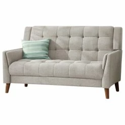 GDFStudio GDF Studio Evelyn Mid Century Modern Fabric Loveseat, Beige/Walnut