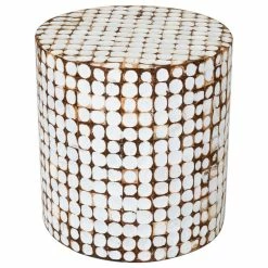 East At Main's Columbia Brown Coconut Shell Inlay Round Accent Table, White