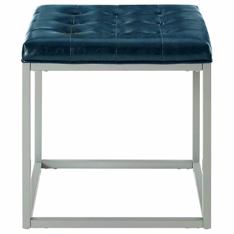 Inspired Home Teresa PU Leather Button Tufted Metal Frame Cube Ottoman, Blue 6 Inspired Home Teresa PU Leather Button Tufted Metal Frame Cube Ottoman, Blue - Image 4