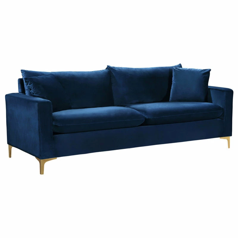 Meridian Furniture Naomi Velvet Sofa, Gold And Chrome Leg Set, Navy 4 Meridian Furniture Naomi Velvet Sofa, Gold And Chrome Leg Set, Navy - Image 2